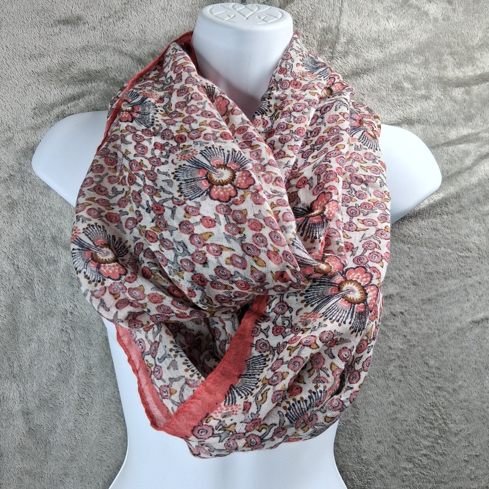LOFT Floral Infinity Scarf Pink Grey White Lightweight 100% Acrylic Scarf